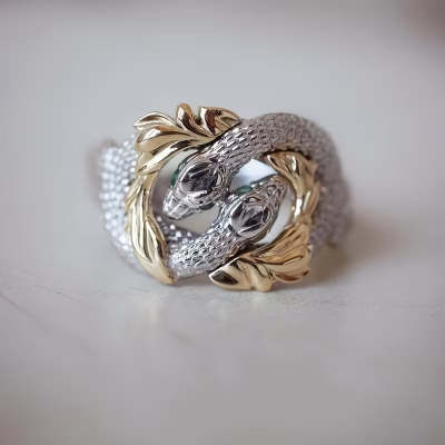 Two-tone Diamond-encrusted Snake-wrap Ring