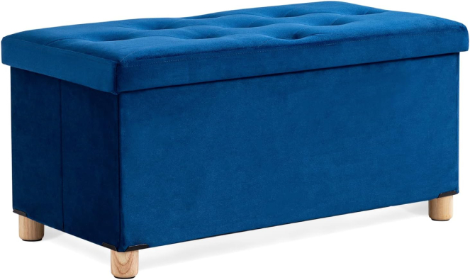 Velvet Ottoman Storage Bench – Folding Stool with Cushion & Toy Storage, 38x76cm