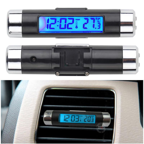 2-in-1 Car Digital LCD Thermometer & Auto Clock – Blue Backlight Display