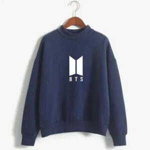 Navy Blue BTS Printed Winter Fleece Hoodie – Premium Warm Hoodie for Men & Women